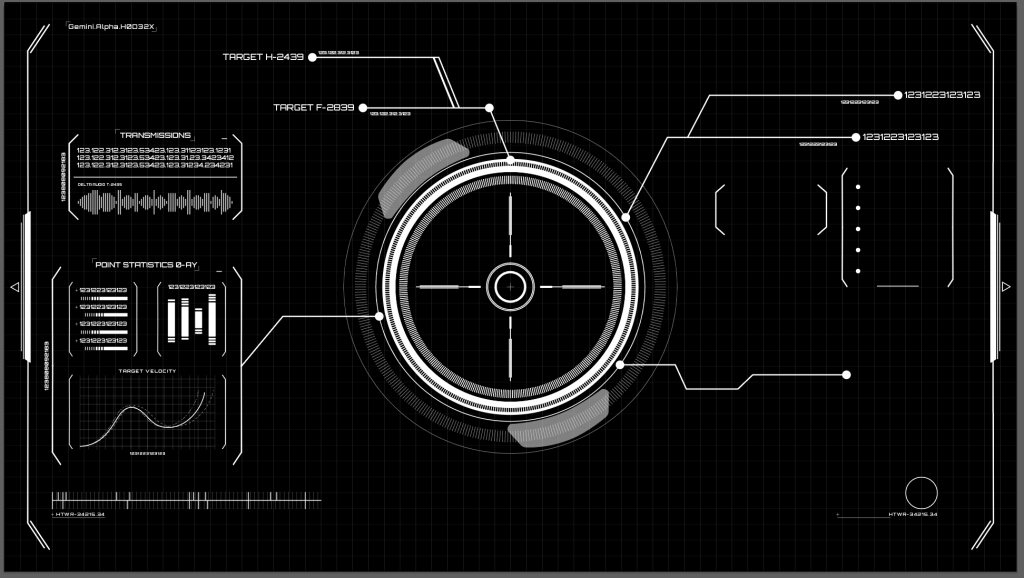 Early black and white mockup of HUD