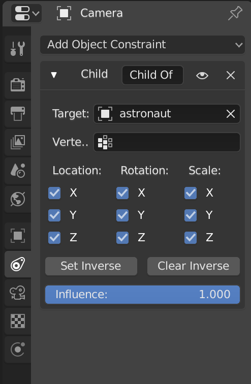 Constraint settings for camera