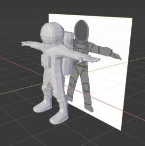 image of 3D model next to character sketch