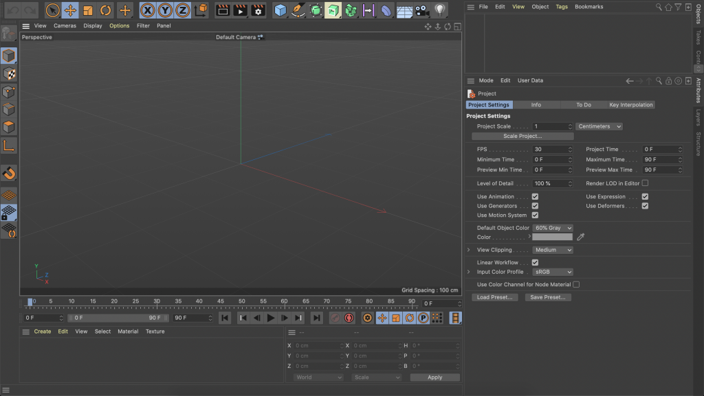 User interface of Cinema 4D Lite