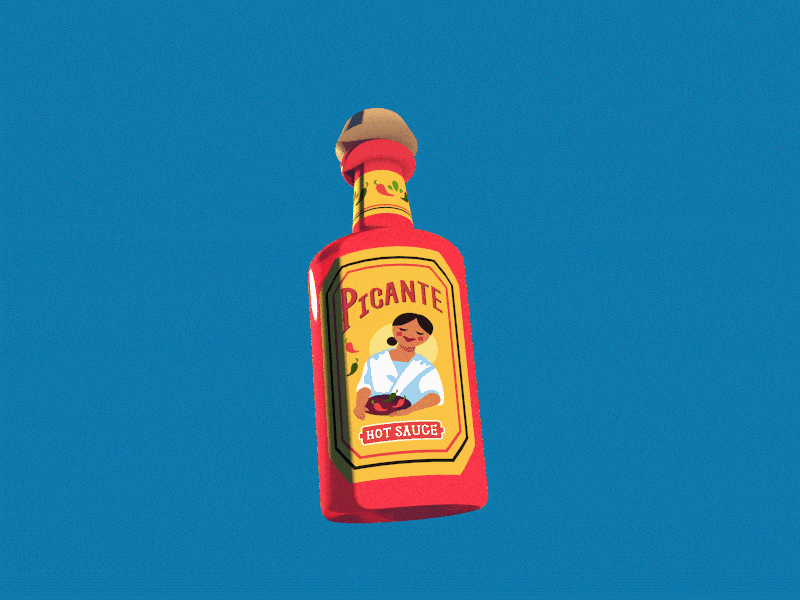 Rotating bottle of hot sauce made in Cinema 4D Lite